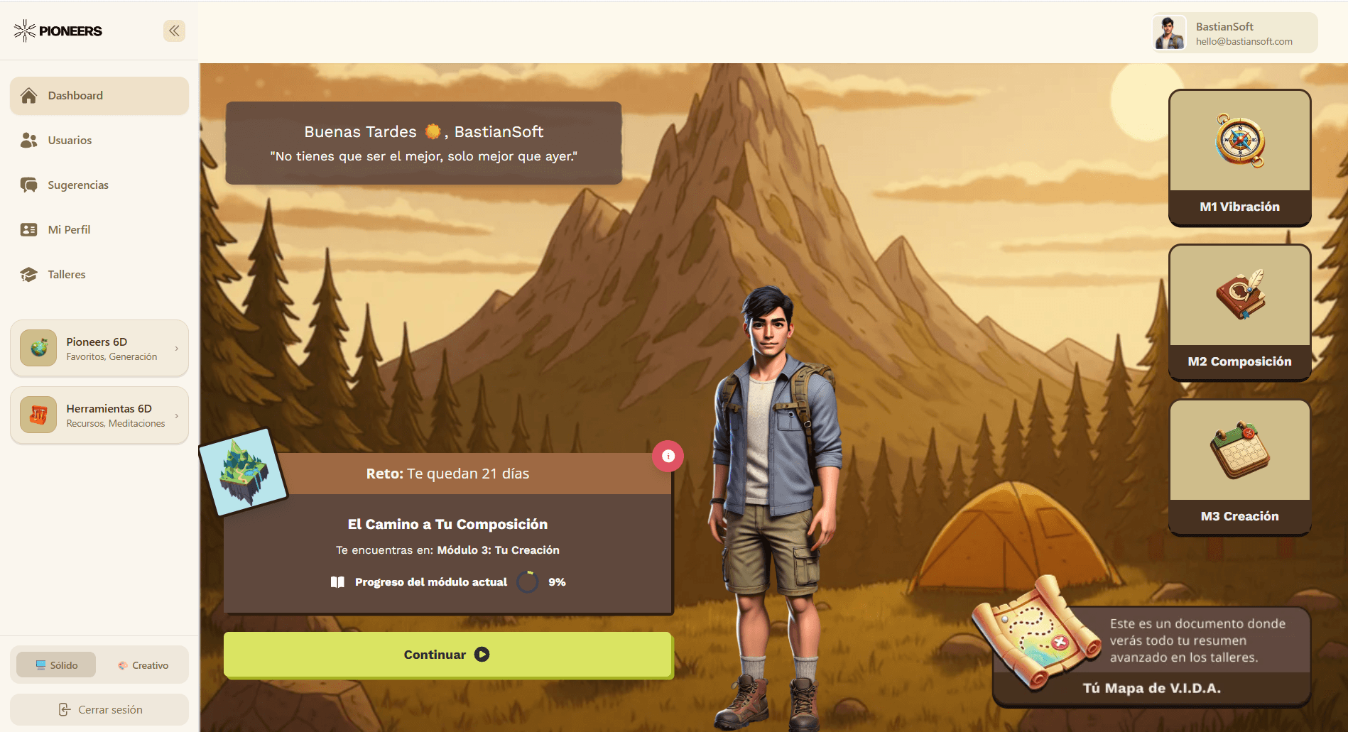 Pioneers — dashboard de progreso